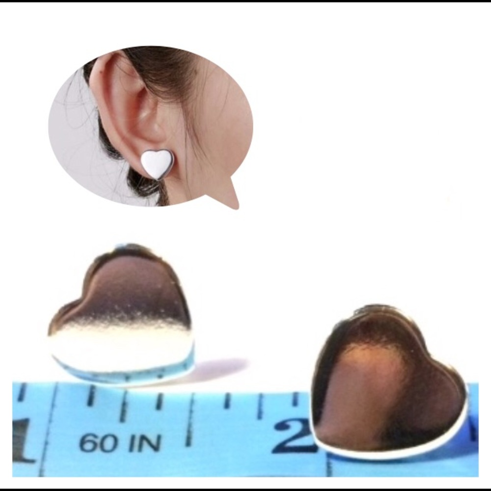 Silver Heart Stud Earrings - Picture 2 of 6
